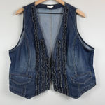 Chico's Denim Vest Women 3 US XL Blue Dark Wash Ruffle Western Princess Cut Boho Photo 0