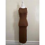 ENDLESS BLU Katara Ribbed Open Back Midi Dress in Brown (SMALL) Photo 4