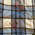 Disney NWOT Disbey Turning Red Panda Blue White Plaid Flannel Shirt Small Oversized Photo 2