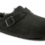 Birkenstock  Black Suede Leather Boston Shearling Clog Slippers Size 9.5 Photo 0