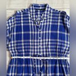 ZARA  Linen-Cotton Blend Blue Gingham Check Shirt Dress with Drawstring Waist Photo 6