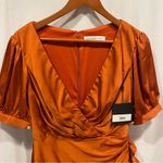 Mac Duggal  NWT pumpkin spice sexy satin puff sleeve mini ruffle dress faux wrap Photo 13