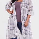 Torrid Kimono Duster Length Sheer Plaid 3/4 Longline Photo 0