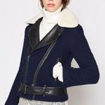 Joie  Fayana Genuine Shearling & Leather Trim Moto Jacket Navy Blue Sz S NWT Photo 5