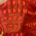 Notations  top women’s large red tie front ruffle bell 3/4 sleeves sheer Photo 5