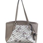 Karl Lagerfeld Monogram Ivory Tan Floral Embroidered key charm tote bag purse Photo 0