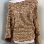 Free People Slouchy Brown Open Knit Off Shoulder Dolman Sweater Poncho Small Photo 0