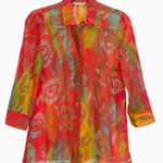 Erin London Sheer Neon Floral Blouse – Size Small Red Photo 0