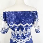 La Blanca  Blue White Tie Dye Embroidered Crochet Lace Mini Dress/Swim Cover Up S Photo 7