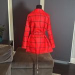 Women’s Red Turn Down Collar Wrap Trench Coat Grid Pattern Belted L (**tag XL) Size L Photo 4