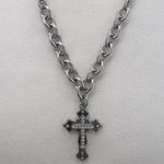 CZ Cross Pendant Necklace for Men Women Streetwear Hip Hop Unisex Style Silver Photo 1