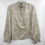 Brooks Brothers  Blouse Womens 6 Beige Silk Mock Neck Long Sleeve Geometric Print Photo 0