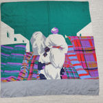 VTG Daniel Hechter Silk Scarf 30" Square Green Plaid Elephant Hand Rolled Photo 0