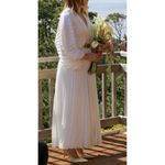 ACLER Wonastow Long Sleeve Pleated Satin Maxi Dress in Ivory Size US 4 White Photo 1