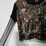 Free People NEW  Life Of The Party Twofer Sequin T-Shirt Top Lace Black Size XS Photo 8