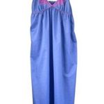 70s VTG Val Mode Maxi Dress Lounge Gown Purple Floral Trim Blue Medium Blue Photo 0
