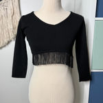 EXPRESS Vintage 2000s Vtg y2k  Black 3/4 Sleeve Fringe Crop Top S NWT Western Photo 0