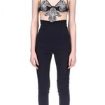 DAVID KOMA Crystal Flower Embroidered Patches Jumpsuit in Black Silver 2 New Photo 14