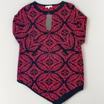 Joan Vass New York Sweater Tunic Size XL Black Red Jacquard Asymmetrical Hem Photo 8