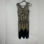 1920s Flapper Great Gatsby Charleston Sequins Beaded Fringe New Year Dress Gold Size M Photo 11