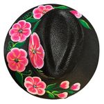 HAT MEXICAN Artisanal Hand Painted Fedora Floral Sombrero Panama Bohemian Black Photo 1