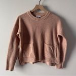 Madewell Soft Pink Crewneck Sweater high low hem slit long sleeve front pockets Photo 0