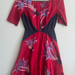 Eshakti Red Floral Embroidered Fit & Flare Cotton Spandex Midi Dress Photo 0