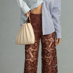 Anthropologie  Pants Women 14 Brown Faux Leather Floral Lace Wide Leg Pants Boho Photo 0