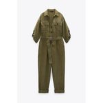ZARA Khaki Jumpsuit With Contrasting Topstitching - S Photo 1