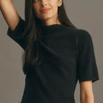 Anthropologie Moth Mock Neck Short Sleeve Sweater in Black Photo 0