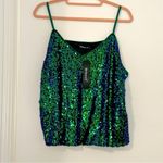 Allegra K Green and Blue Sequined Shining Adjustable Straps Sparkle Cami Top Photo 6