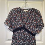 Max Studio Navy Floral Print V Neck Short Sleeve Maxi Dress S Photo 11