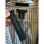 Tahari  Blazer Women L Blue White Striped Linen Two Button Preppy Timeless Jacket Photo 2