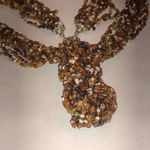 Vintage Amber Boho Seed Bead Beaded Multi Strand Necklace Brown Photo 2