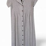 Vintage Beige Pleated Button Down Midi Dress Womens M Casual 90s Preppy Fall Tan Size M Photo 0