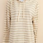 J.Crew Women's Large Beige White Striped Hoodie Long Sleeve Cotton Blend Sweater Tan Photo 0