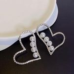 925 Silver Post White Pearl Love Heart Silver Stud Earrings Photo 2