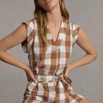 Anthropologie Whit Two Tan Gingham Check Tie Waist Romper Photo 10