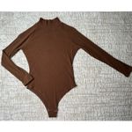 Brown Ribbed Mock Neck Bodysuit Photo 3