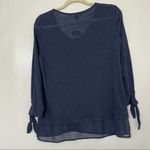 New Navy Blue Layered Long Sleeve Top with Tie Sleeves and Chiffon Hem Detail Size M Photo 7