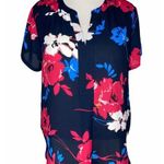 Van Heusen - Black with blue and pink floral design business casual blouse L Photo 0