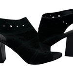 Franco Fortini  Women 11 Black Suede Perforated Peep Toe Heeled Booties Party Photo 0