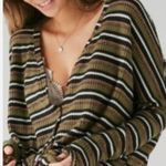 Urban Outfitters Out From Under Size M Jojo Green Striped Top Casual Tie Front Photo 11