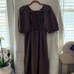 H&M Long brown puff sleeve modest back tie dress fall style midi maxi long dress Photo 9