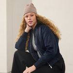 Athleta Cozy Hour Wool Cotton Blend Knit Logo Beanie | OS | Feather (Light Tan) Photo 1