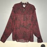 Who What Wear  Love and Roses Red Black Ruffle Mock Neck Sheer Blouse Size XXL Photo 3