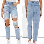 American Eagle  Highest Rise Mom Jean Light Wash Distressed Straight Leg Size 0 Photo 1