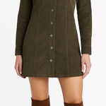 House of Harlow 1960 Corduroy Shirt Dress Size XL Olive Green Long Sleeve Mini Photo 0