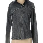 Saks 5th Avenue BLUE Saks Fifth Ave Acid Wash Asymmetric Zip Cotton Knit Jacket Size Small S Photo 0