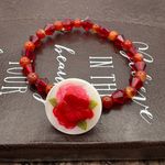 Handmade  Red Floral Beaded Gemstone Bracelet Photo 7